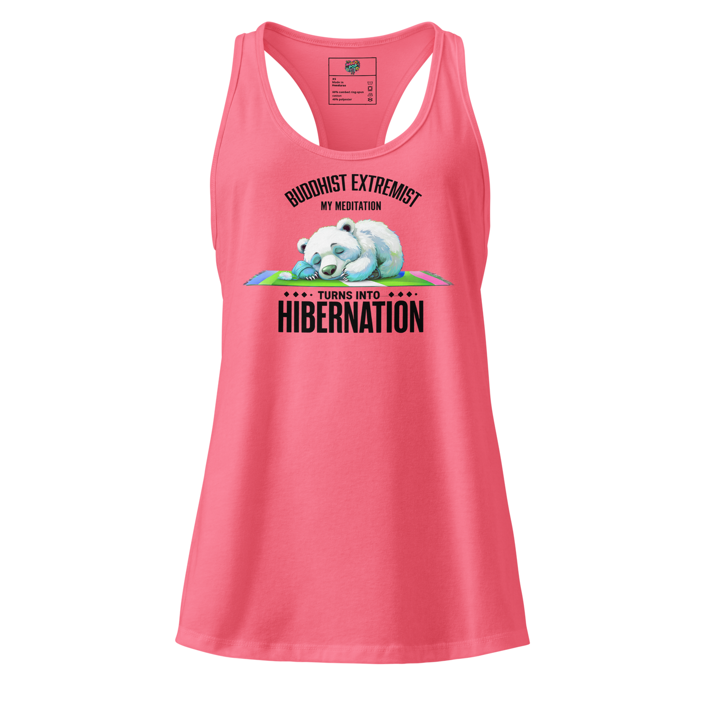 Fitted racerback tank top with bold text reading “Buddhist Extremist” — funny spiritual humor shirt with ironic edge and zen chaos energy