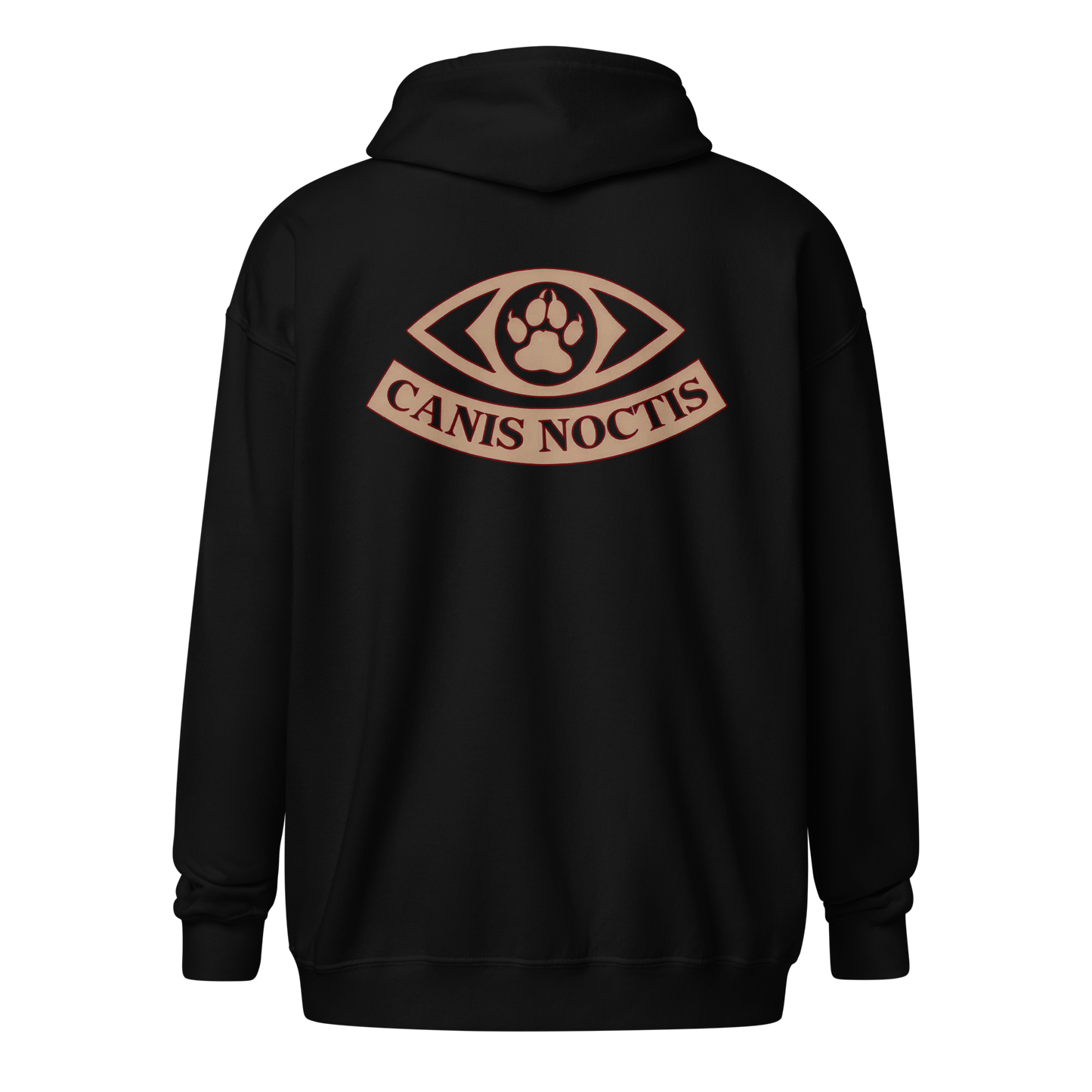 Zip-up hoodie with “Canine Noctus” design featuring a shadowy dog silhouette howling at the moon—dark, mysterious, and loyal to the cult.