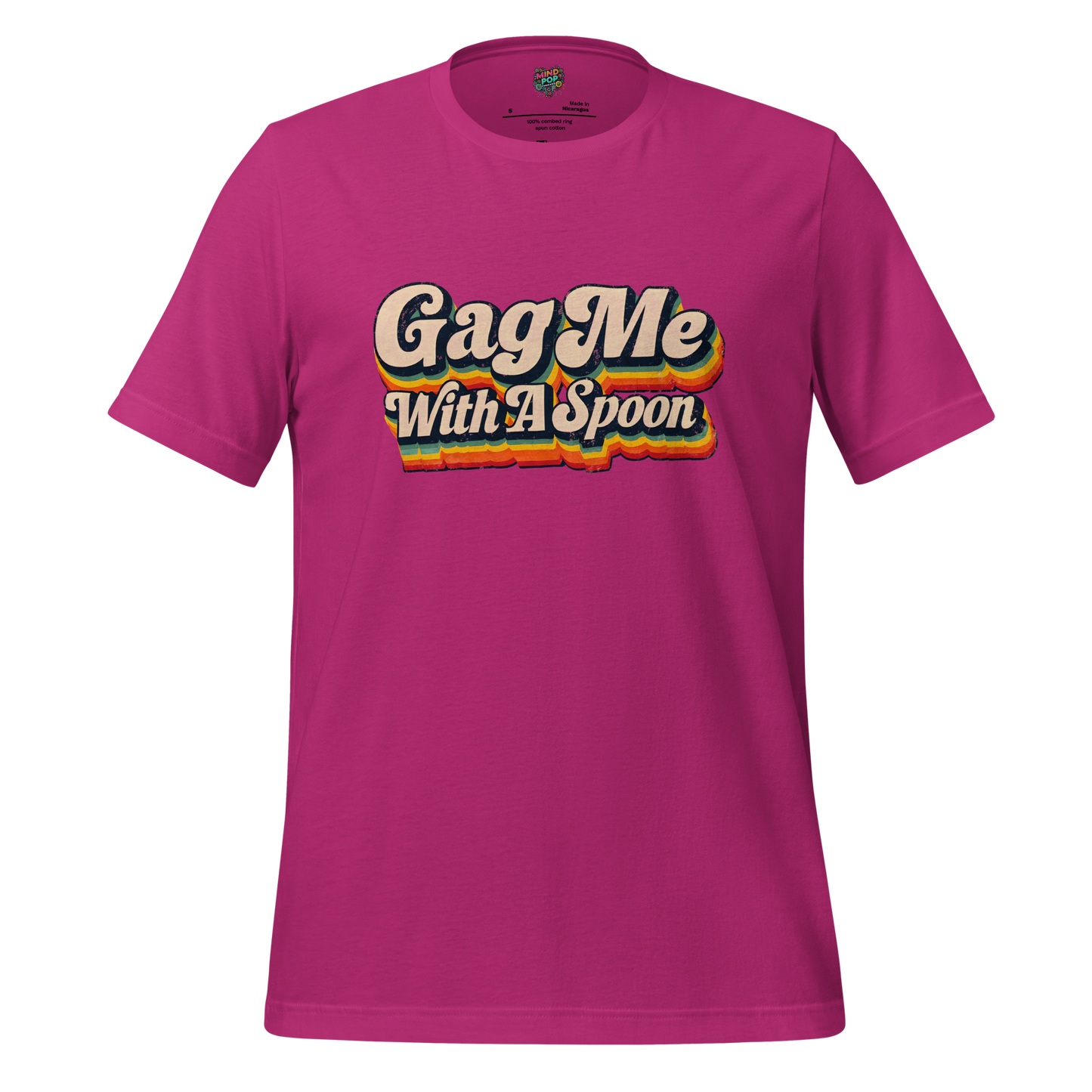 Retro-style text reading “Gag Me With a Spoon” — bold 80s Valley Girl phrase in vintage typography for maximum dramatic flair