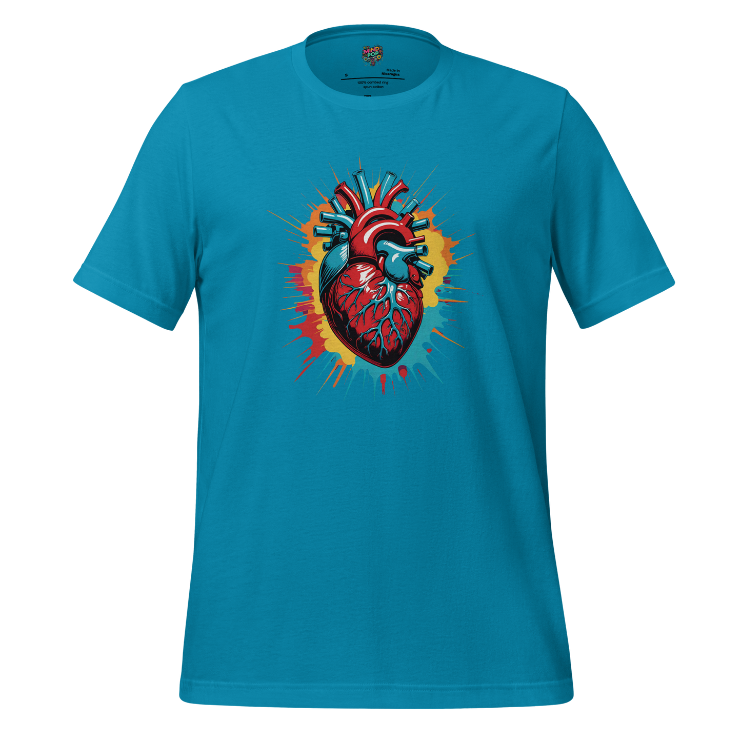 Graphic-only design of a heart bursting in cartoon-style explosion — bold visual mix of love, drama, and emotional combustion