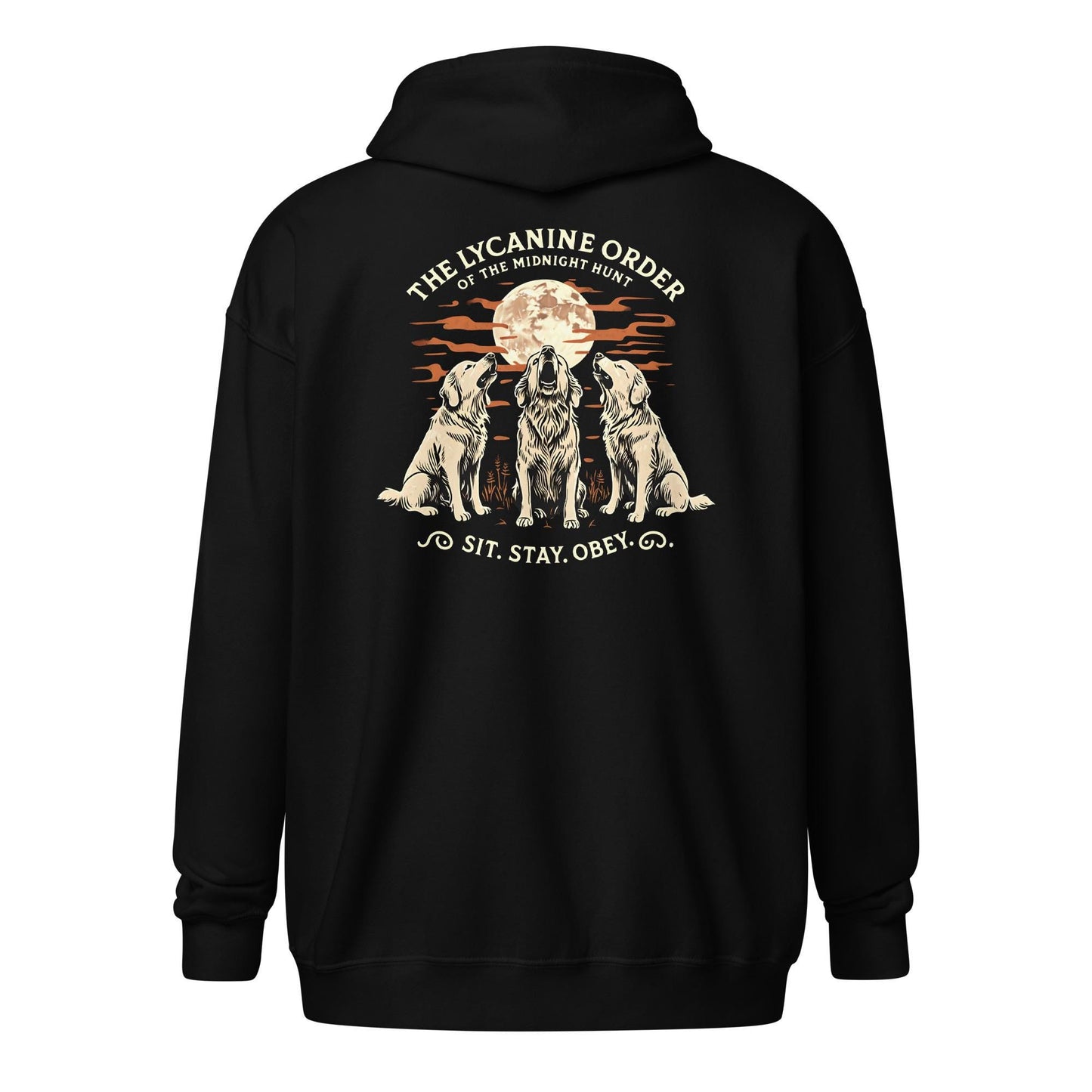 The Lycanine Order of the Midnight Hunt Shirt – Funny Werewolf Dog Cult Tee, Halloween Gothic Pet Humor Zip Up Hoodie