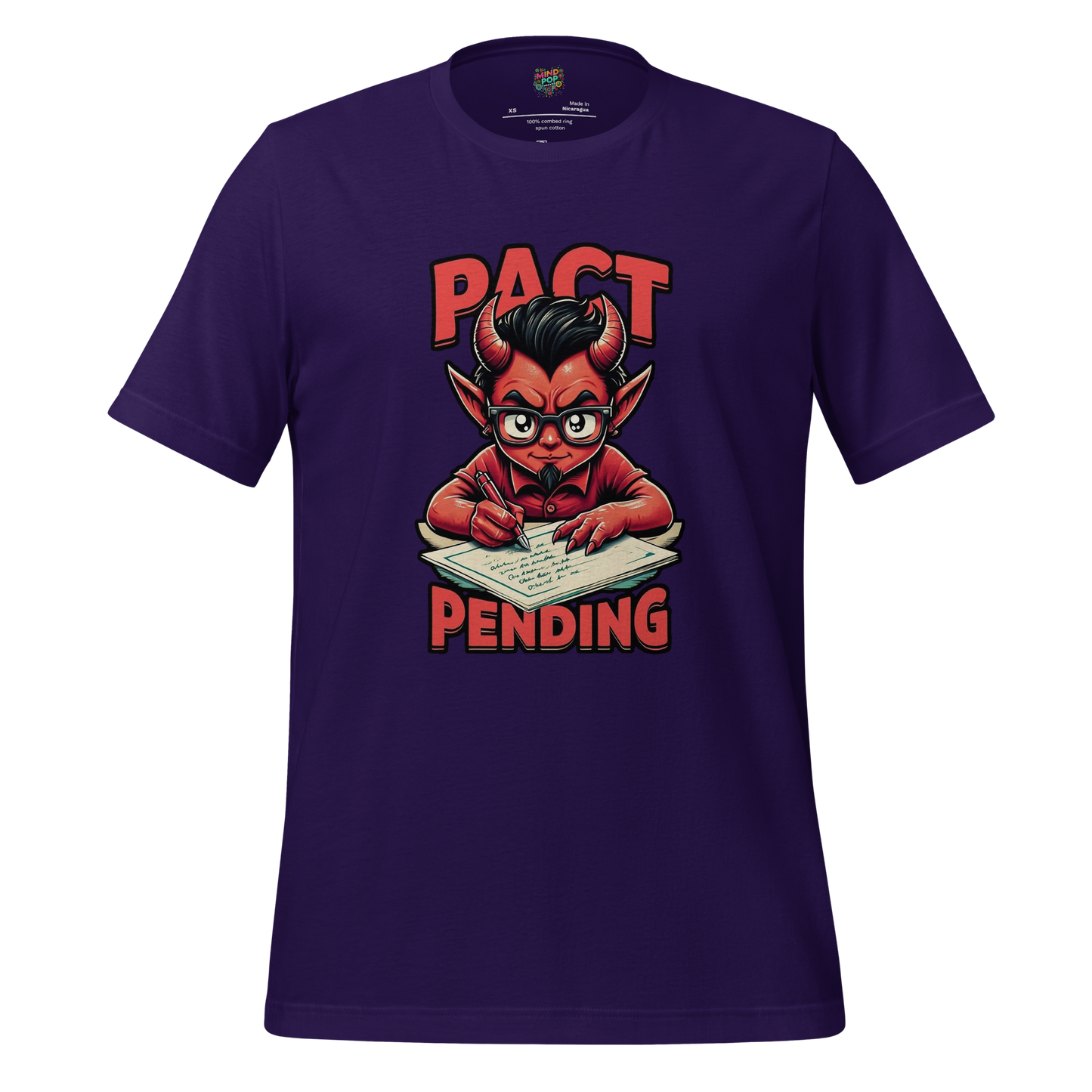 Adorable cartoon devil with text “Lil Devil, Pact Pending” — cute and chaotic design for mischief-makers still weighing their options