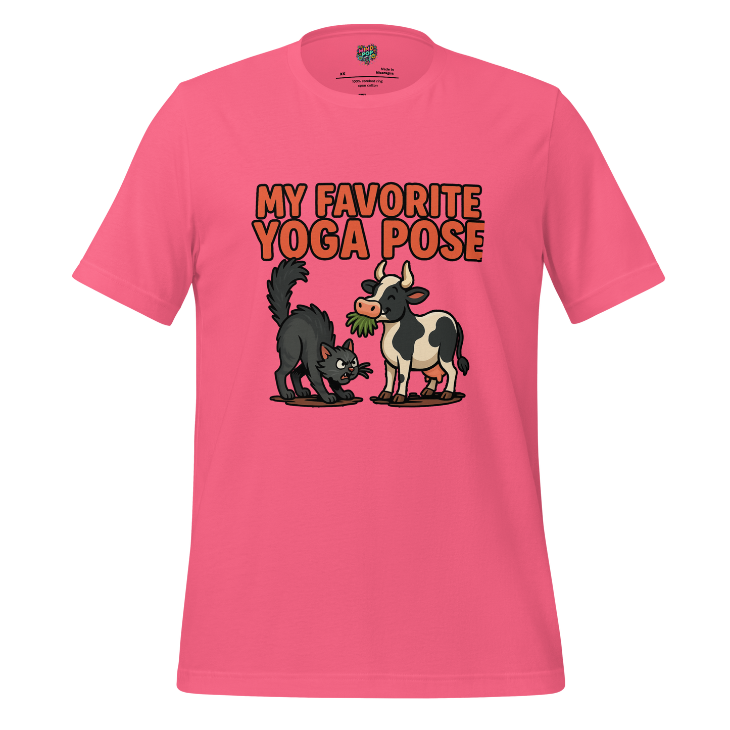 Cartoon-style cat and cow doing yoga poses on mats — playful take on classic Cat-Cow pose with cute animal illustration