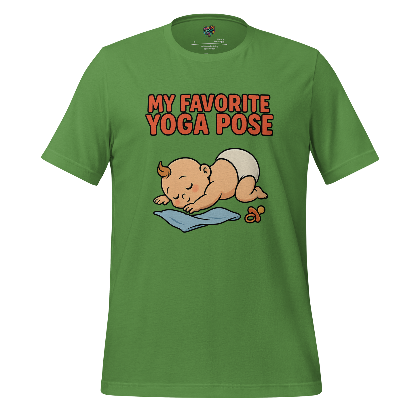 Cartoon child collapsed in yoga child’s pose with exhausted expression — humorous take on everyone’s favorite rest position