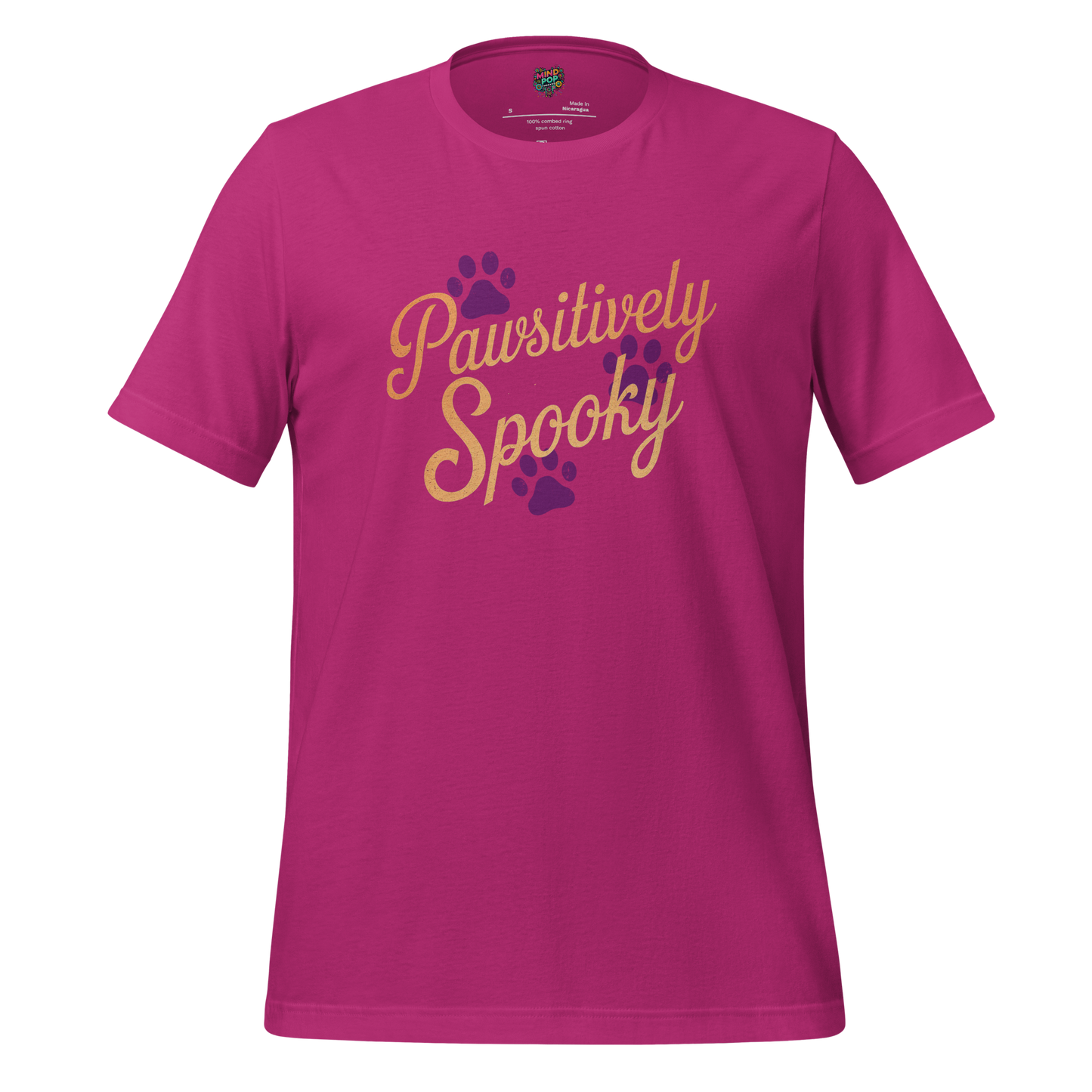 Text with little paw print design that reads “Pawsitively Spooky” in playful Halloween-themed lettering — perfect for pet lovers with a spooky streak