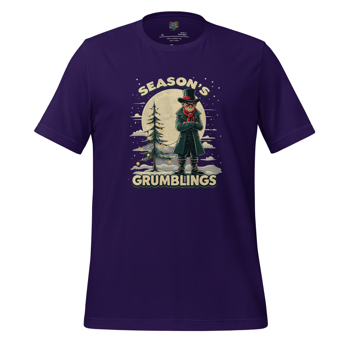 Snarky holiday shirt with distressed text reading “Season’s Grumblings” — sarcastic Christmas tee for festive cynics and reluctant revelers