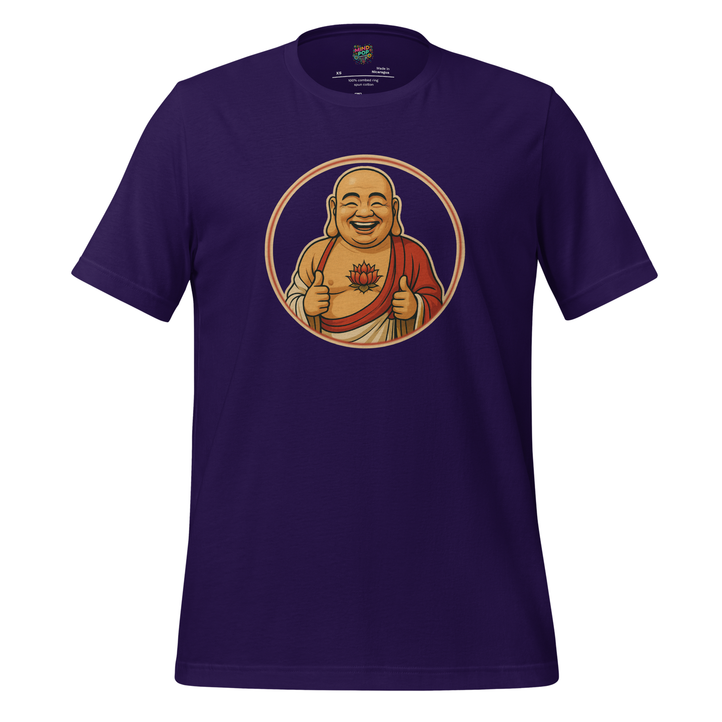 Funny Buddha shirt with relaxed cartoon Buddha holding snacks — perfect for sarcastic spiritual types, casual meditators, and mellow vibe lovers
