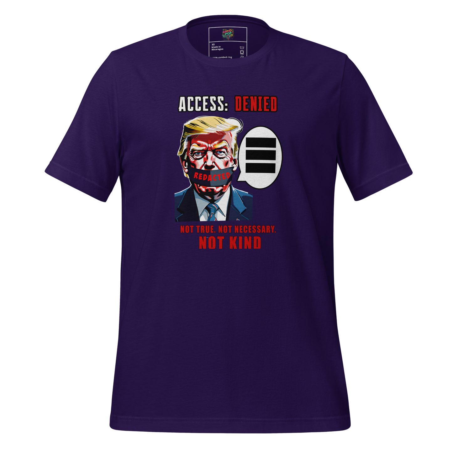 Bold graphic shirt featuring a vintage-style mic being cut off with text referencing The Three Gates: “Is it True? Is it Necessary? Is it Kind?” — powerful speech-filter shirt with subtle anti-Trump undertones