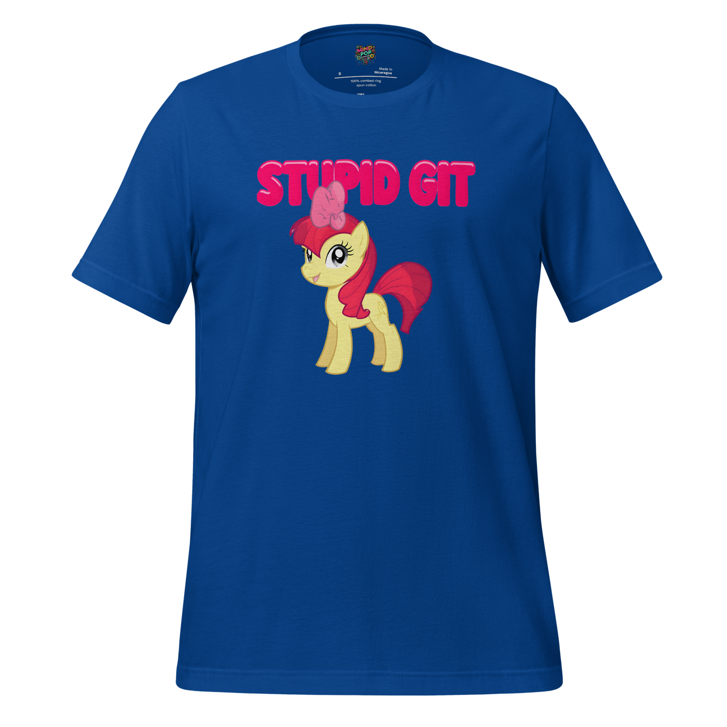 Colorful unicorn with deadpan face and text “Stupid Git” — snarky British insult with sparkles, sass, and mythical side-eye