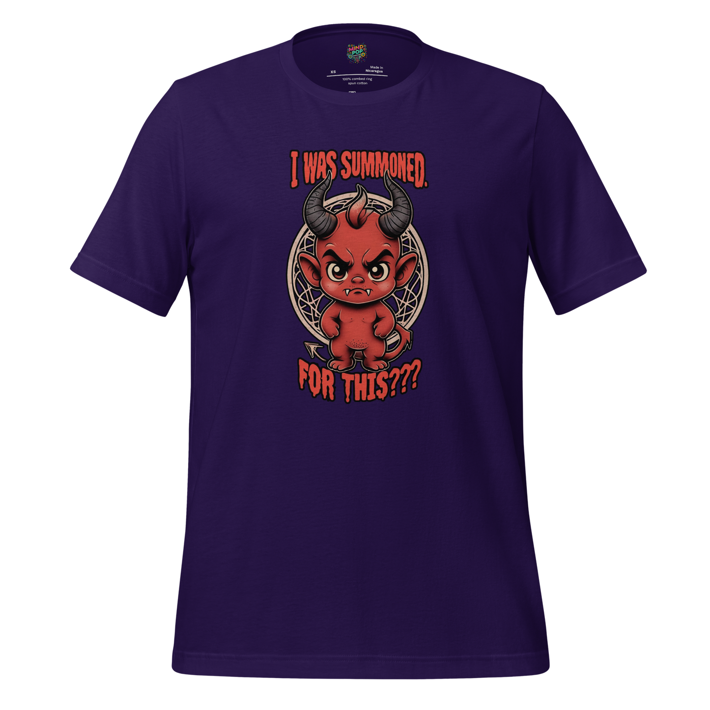 Grumpy cartoon demon with annoyed expression and text “I Was Summoned for THIS?” — sarcastic hellspawn humor for petty earthly problems