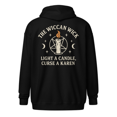 Funny witch-themed zip-up hoodie for candle lovers and seasonal spellcasters — perfect for spiritual shoppers and fall-obsessed witches
