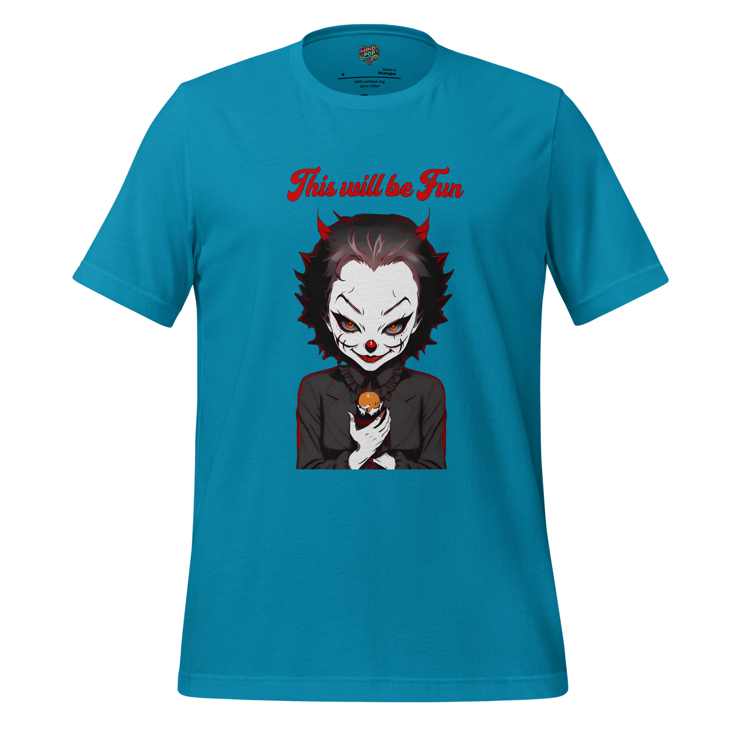 Cartoon devil girl smirking with text “This Will Be Fun” — sassy and sinister design for chaos lovers with charming bad intentions
