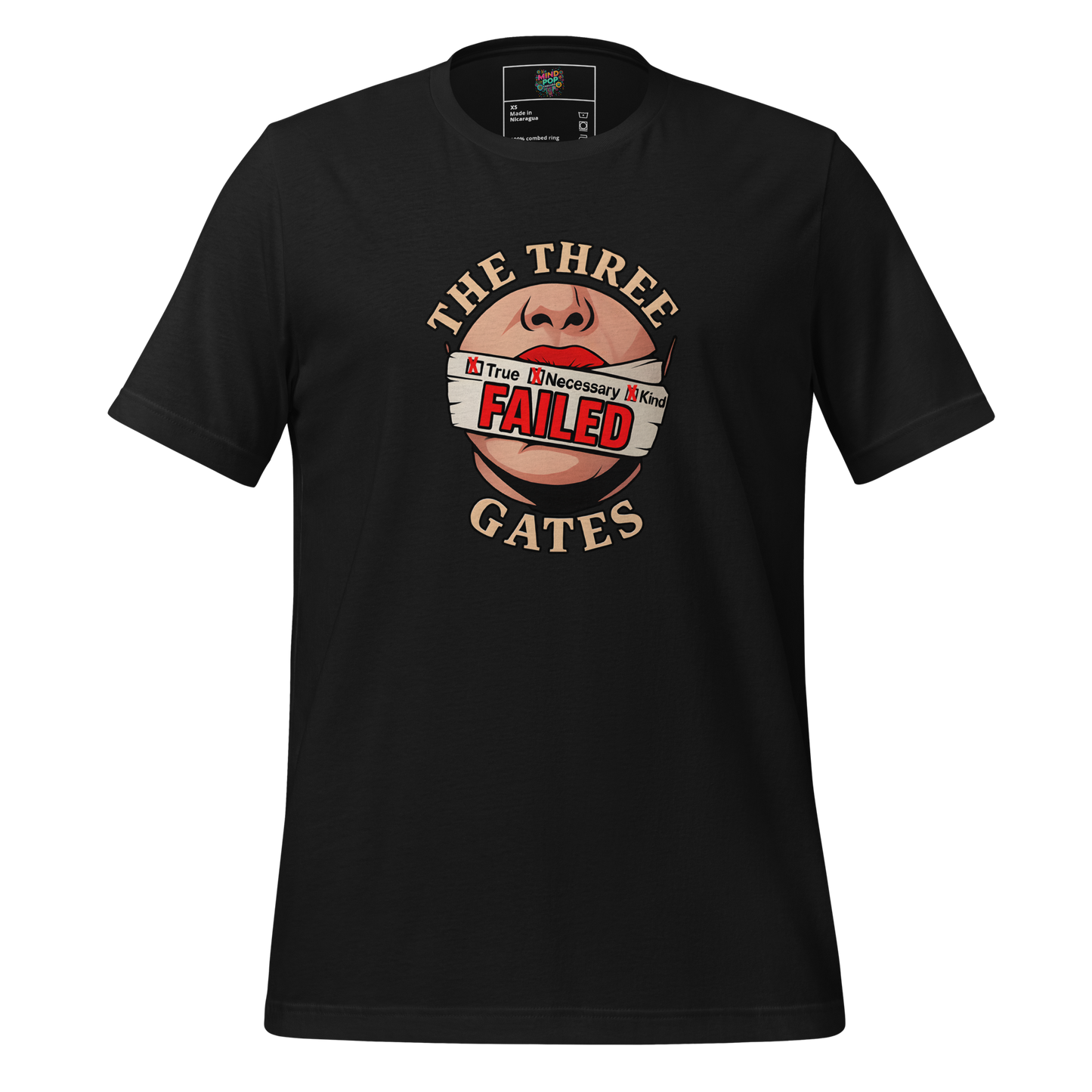 Mindfulness shirt featuring the Three Gates quote: “Is it True? Is it Necessary? Is it Kind?” — minimalist spiritual tee for intentional speech and quiet rebellion