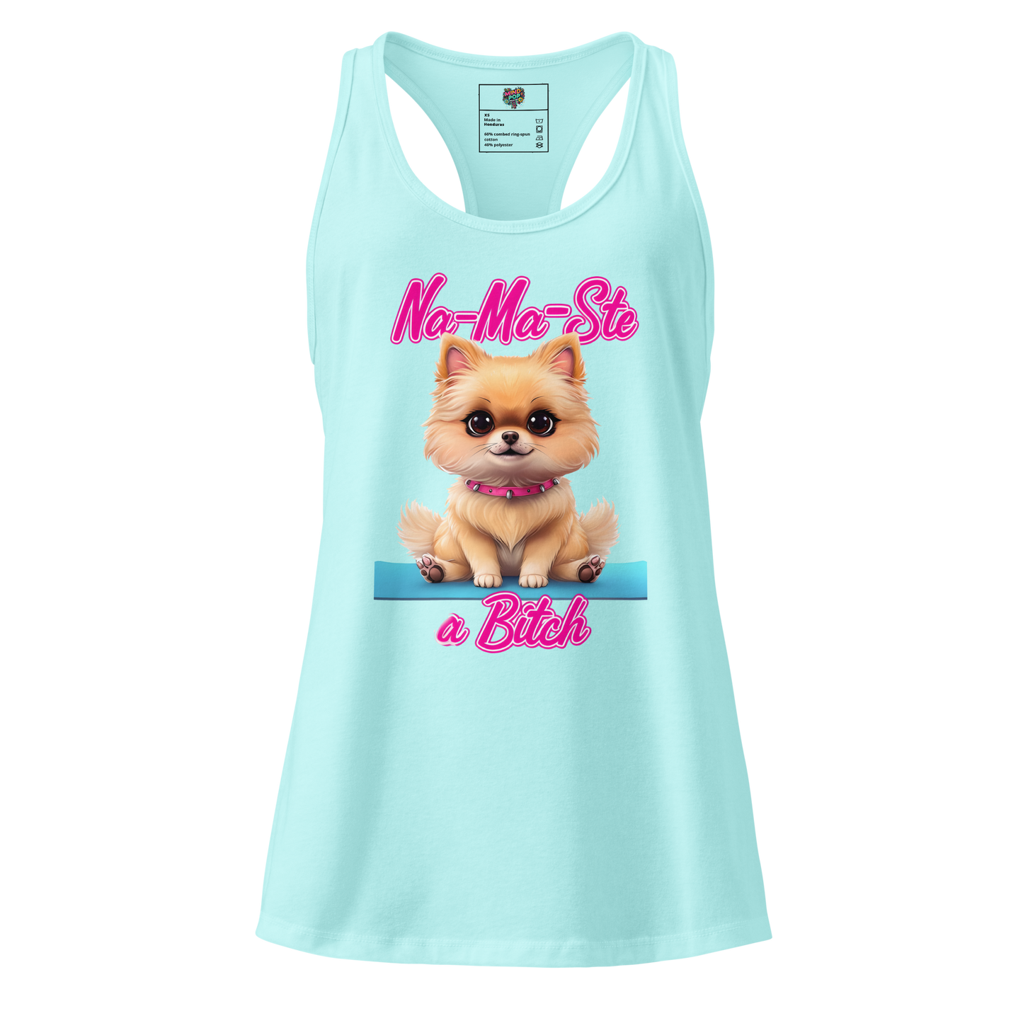 Na-Ma-Ste a Bitch Pom Pom Puppy fitted racerback tank top