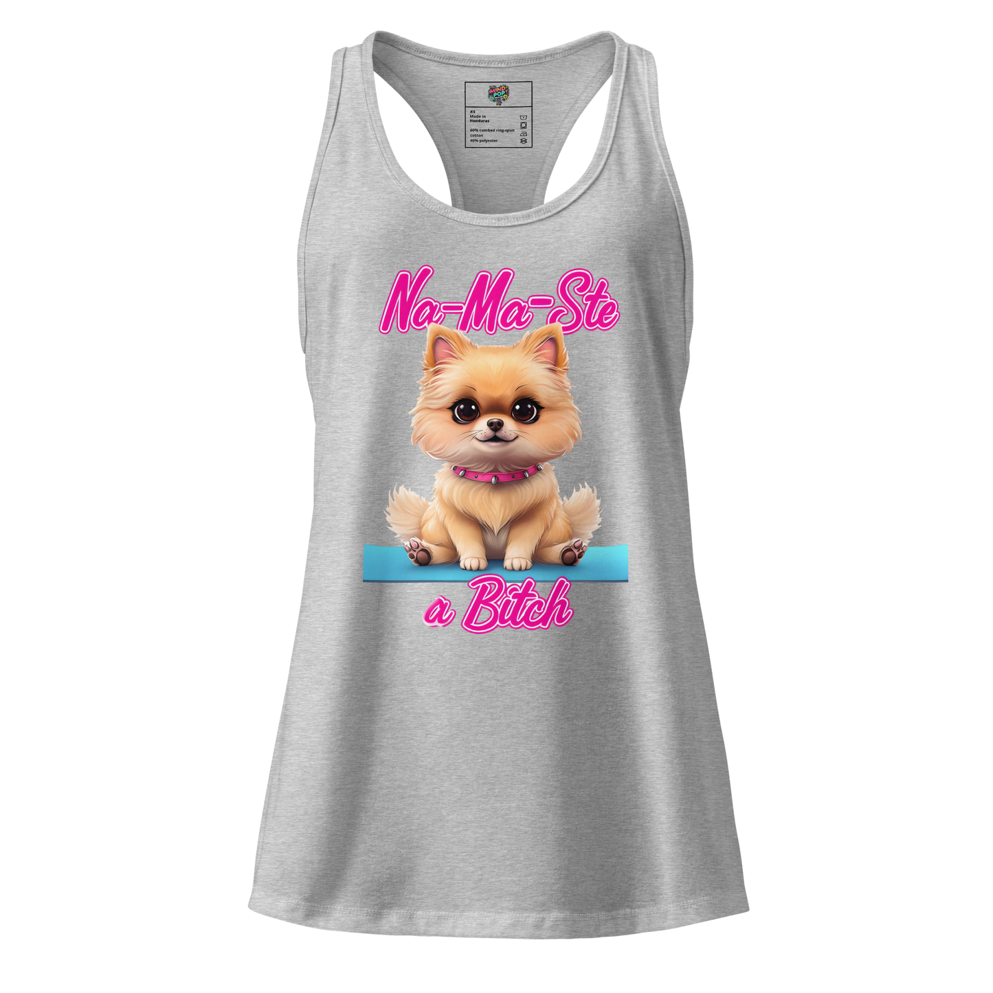 Na-Ma-Ste a Bitch Pom Pom Puppy fitted racerback tank top