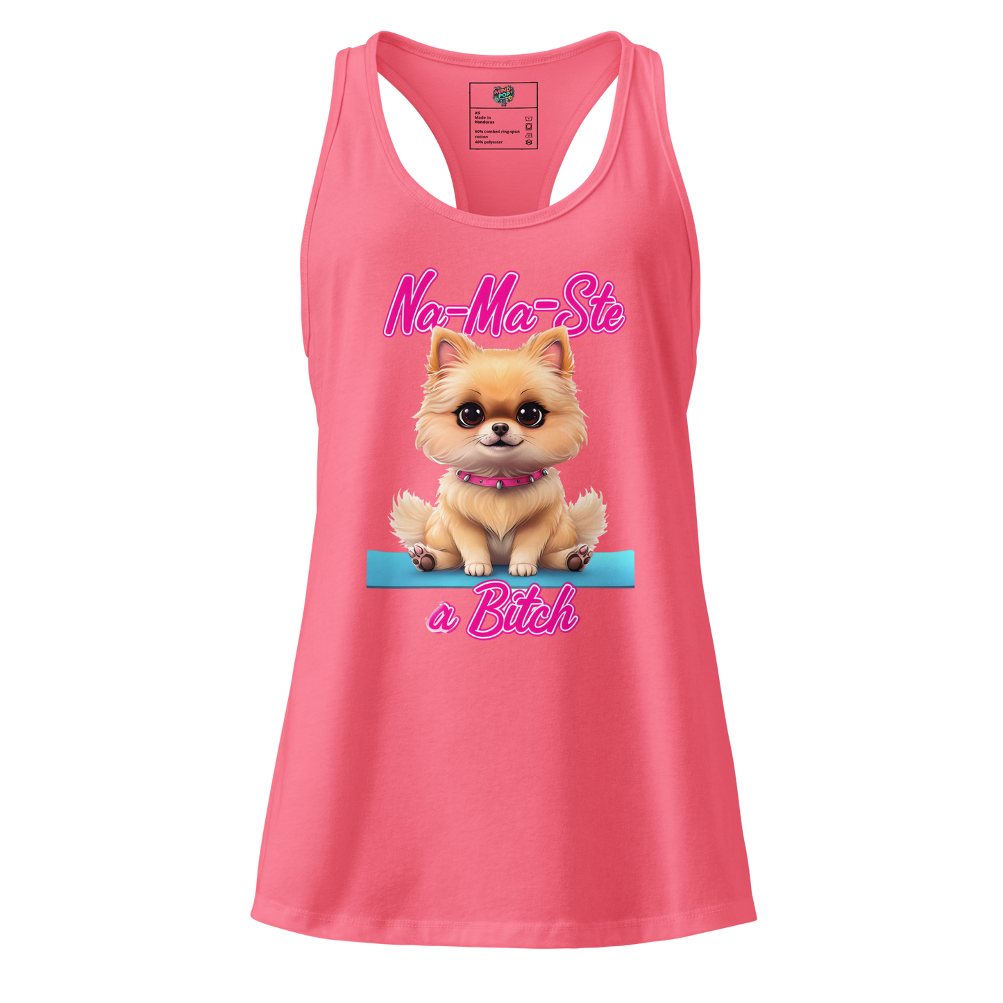 Na-Ma-Ste a Bitch Pom Pom Puppy fitted racerback tank top