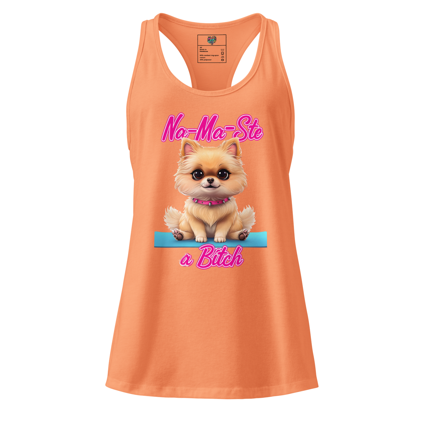 Na-Ma-Ste a Bitch Pom Pom Puppy fitted racerback tank top