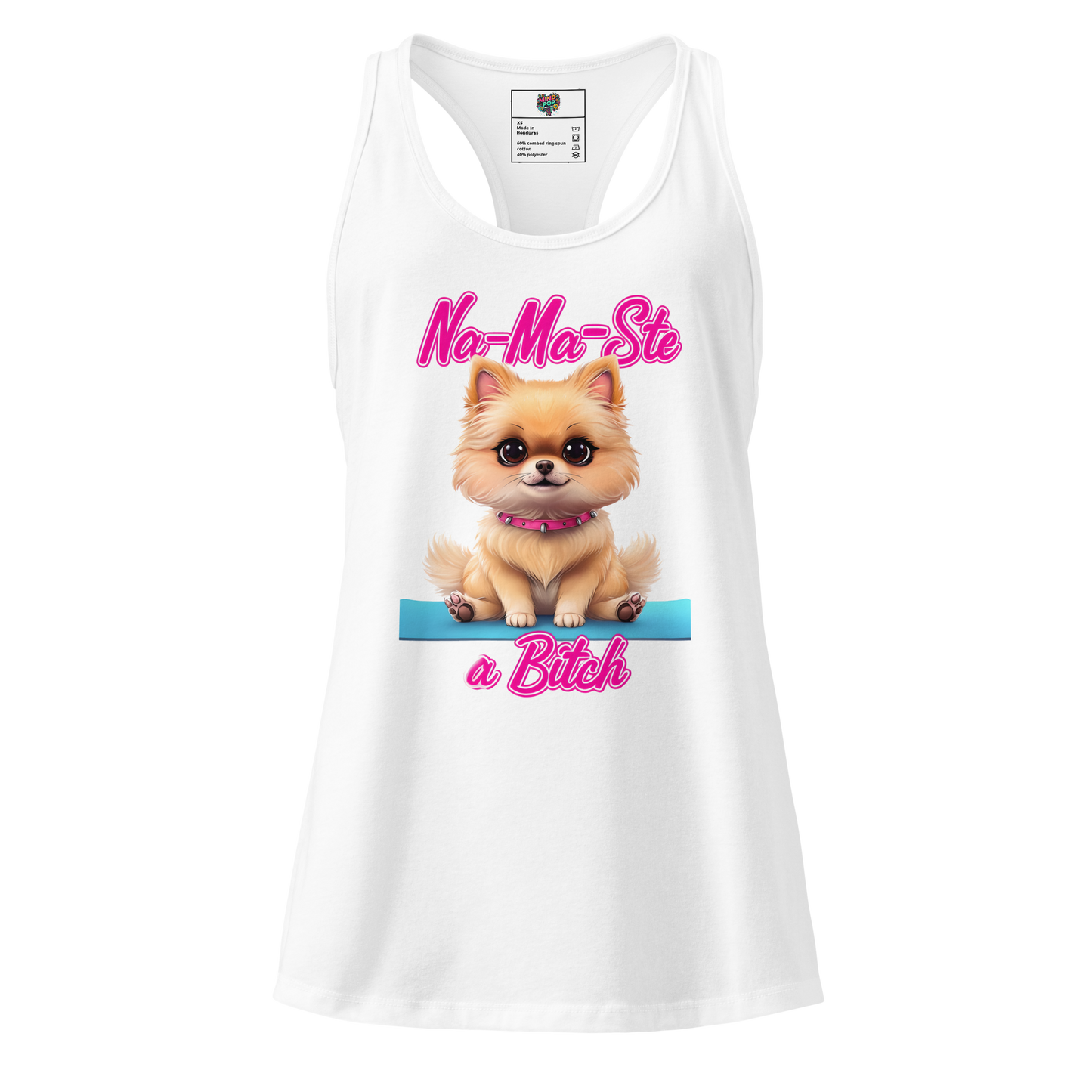 Na-Ma-Ste a Bitch Pom Pom Puppy fitted racerback tank top