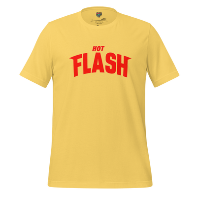 Retro football jersey-style text reading “Hot Flash” — bold menopausal power design with athletic flair and midlife heatwave energy