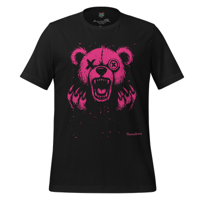 Vintage-style shirt with a worn-out teddy bear illustration and the phrase “Threadbare Bear” — funny, emotionally frayed tee for exhausted adults and nostalgia junkies