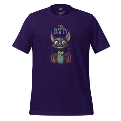 Funny Halloween shirt with a wide-eyed cartoon bat and the phrase “A Bit Batty” — cute and chaotic tee for spooky season and emotionally unstable animal lovers