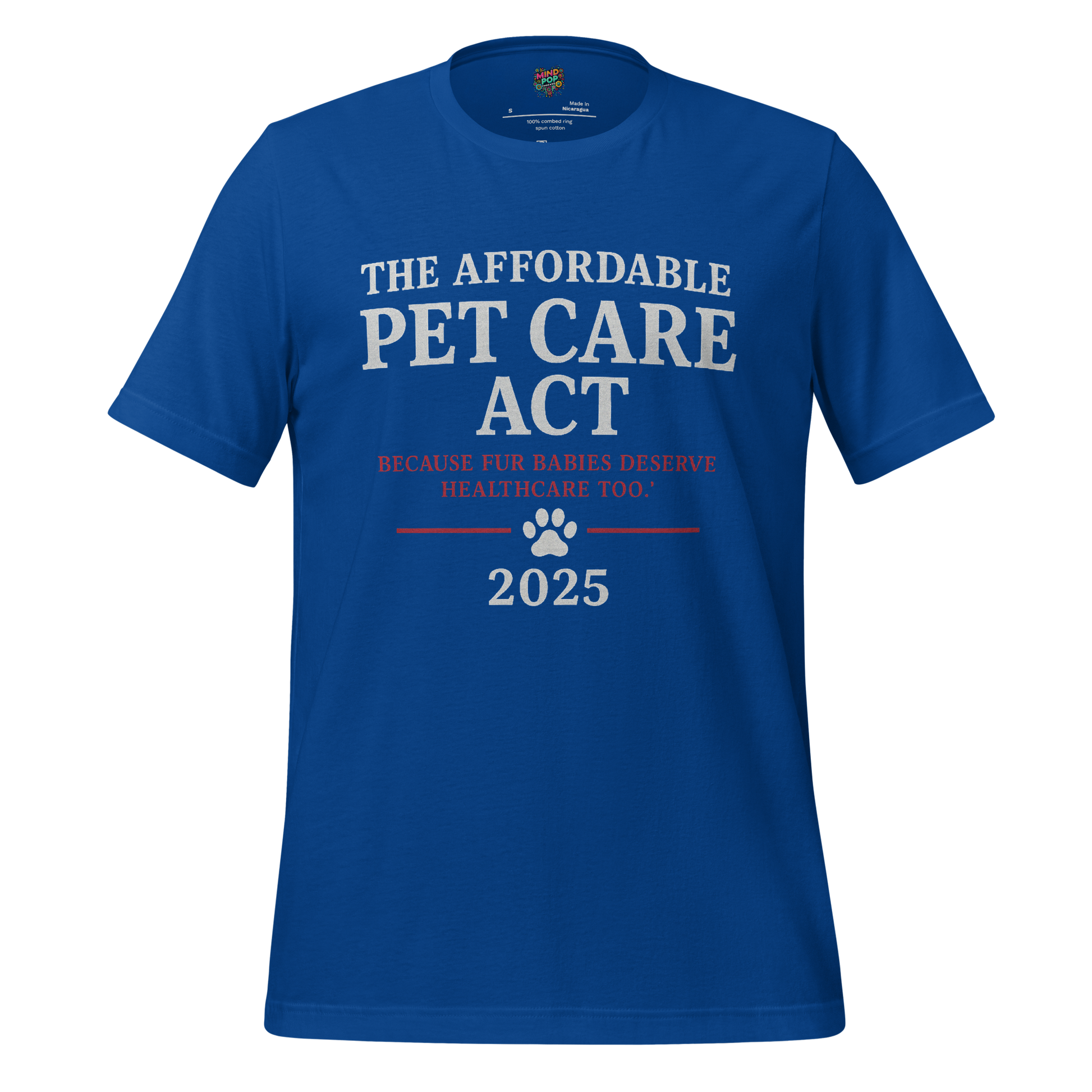 Cartoon dog and cat dressed as doctors under the headline “Affordable Vet Care Act” — clever parody blending pet humor with political satire