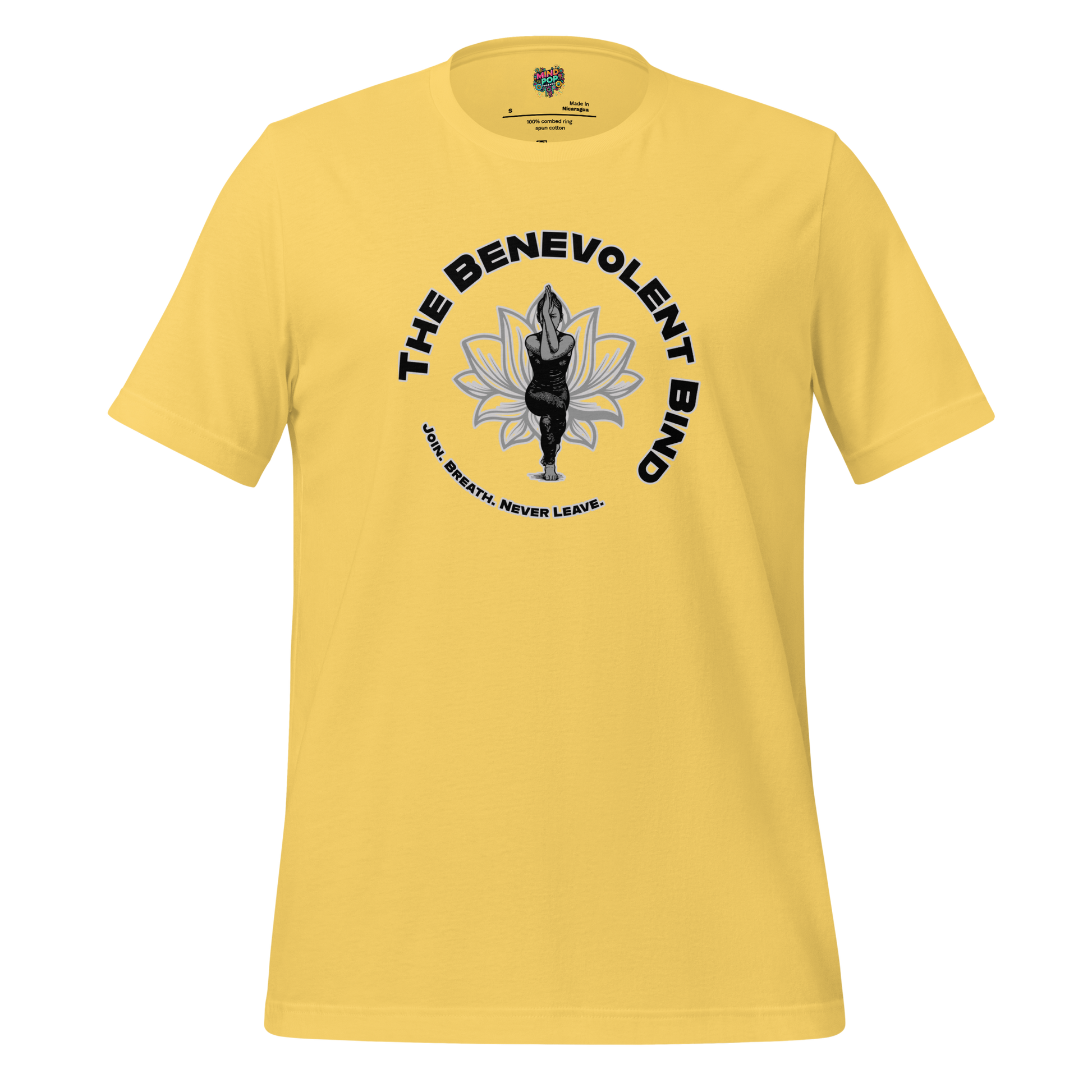 Funny yoga cult shirt for sarcastic yogis and spiritual skeptics—The Benevolent Bind blends flexibility with questionable intentions.