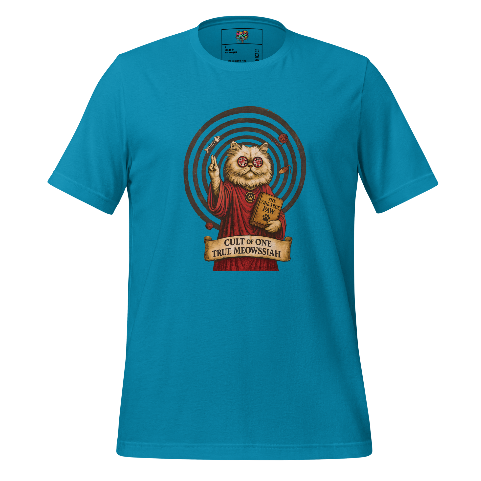 Cult-style cat shirt with bold graphic reading “Bow to the Meow” — for cat lovers who know who’s in charge