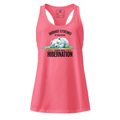 Fitted racerback tank top with bold text reading “Buddhist Extremist” — funny spiritual humor shirt with ironic edge and zen chaos energy

