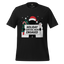 Stick figure braving a chaotic winter scene with tangled lights and snow — funny holiday shirt capturing the true struggle of Christmas survival mode