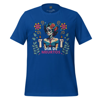 Framed portrait of a sugar skull woman with floral crown and painted face — elegant Día de los Muertos-inspired design with gothic beauty