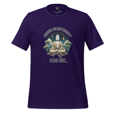 Illustration of Buddha meditating in a zen garden — peaceful design blending mindfulness, humor, and a hint of passive resistance
