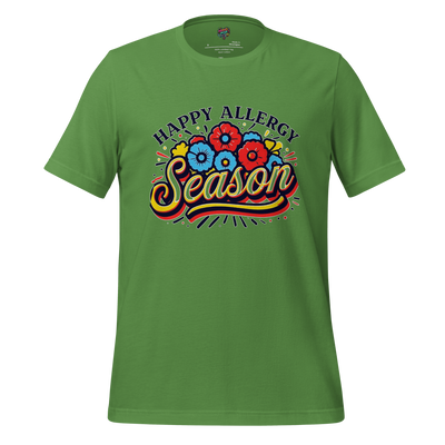 Text design reading “Happy Allergy Season” with sarcastic tone — funny spring shirt for the sneezy, itchy, and emotionally fragile
