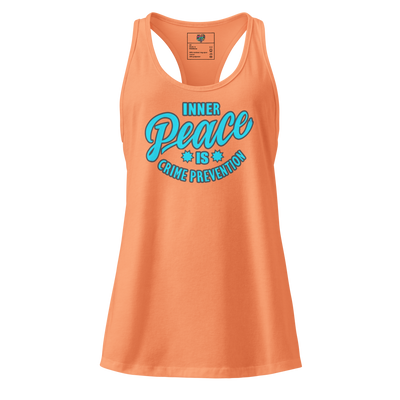 Fitted racerback tank top with the phrase “Inner Peace is Crime Prevention” — funny yoga tank for chaotic souls and sarcastic spiritualists

