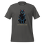 Black cat with glowing eyes crouched in shadow with text “In Shadows I Purr” — spooky and elegant feline design with gothic humor