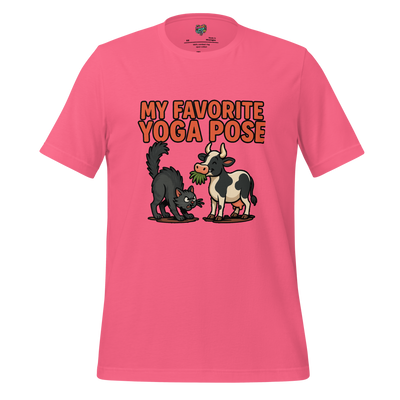 Cartoon-style cat and cow doing yoga poses on mats — playful take on classic Cat-Cow pose with cute animal illustration