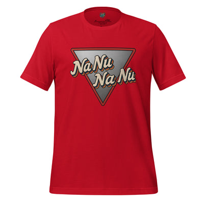 Retro-style red shirt with alien hand gesture and cosmic flair — vintage-inspired design for friendly invaders and Earth’s oddest residents