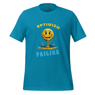 Text design reading “Optimism Failing” with melting smiley face , moody style — perfect for introverts and existential doom scrollers faking inner peace

