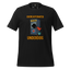 Funny dog shirt featuring a heroic beagle silhouette in front of a phone booth, with cape trailing and coffee cup nearby — text reads “Overcaffeinated / Underdog”