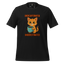 Funny cat shirt featuring a determined caffeinated kitty with intense eyes and messy fur, text reads “Overcaffeinated / Underestimated” — great for comeback queens and underestimated office heroes