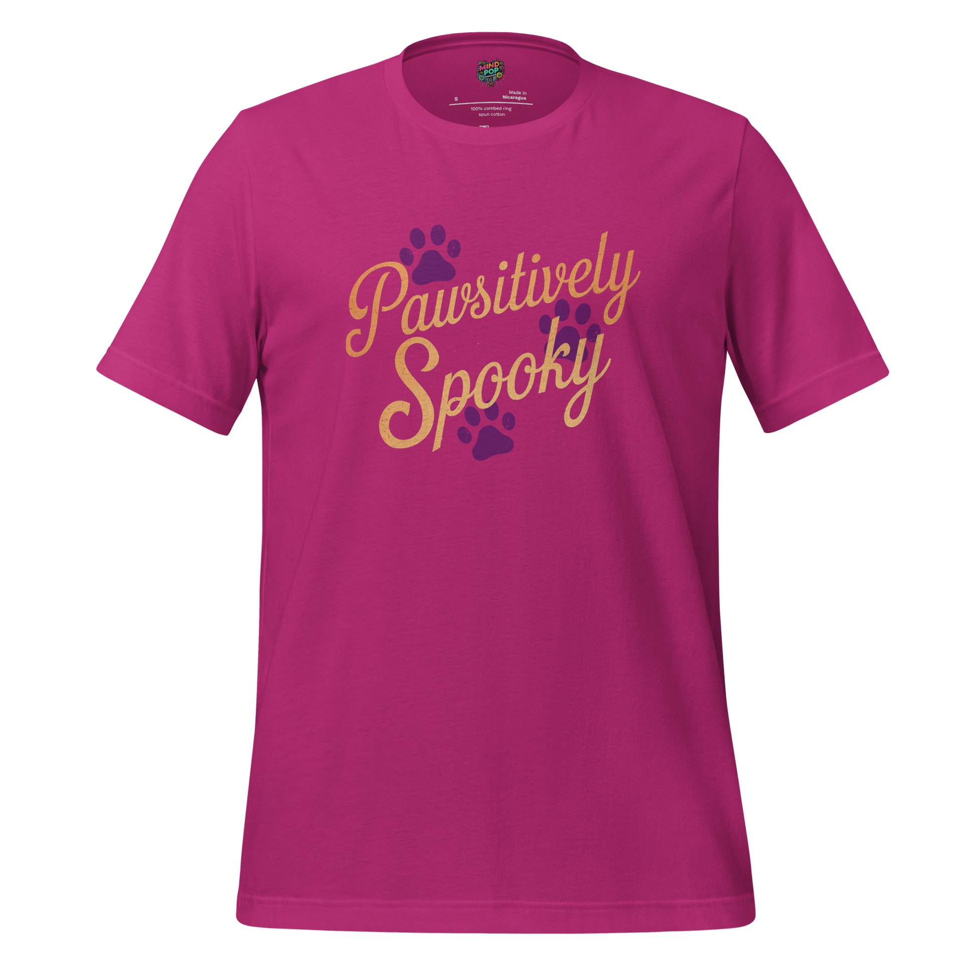 Text with little paw print design that reads “Pawsitively Spooky” in playful Halloween-themed lettering — perfect for pet lovers with a spooky streak