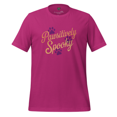 Text with little paw print design that reads “Pawsitively Spooky” in playful Halloween-themed lettering — perfect for pet lovers with a spooky streak