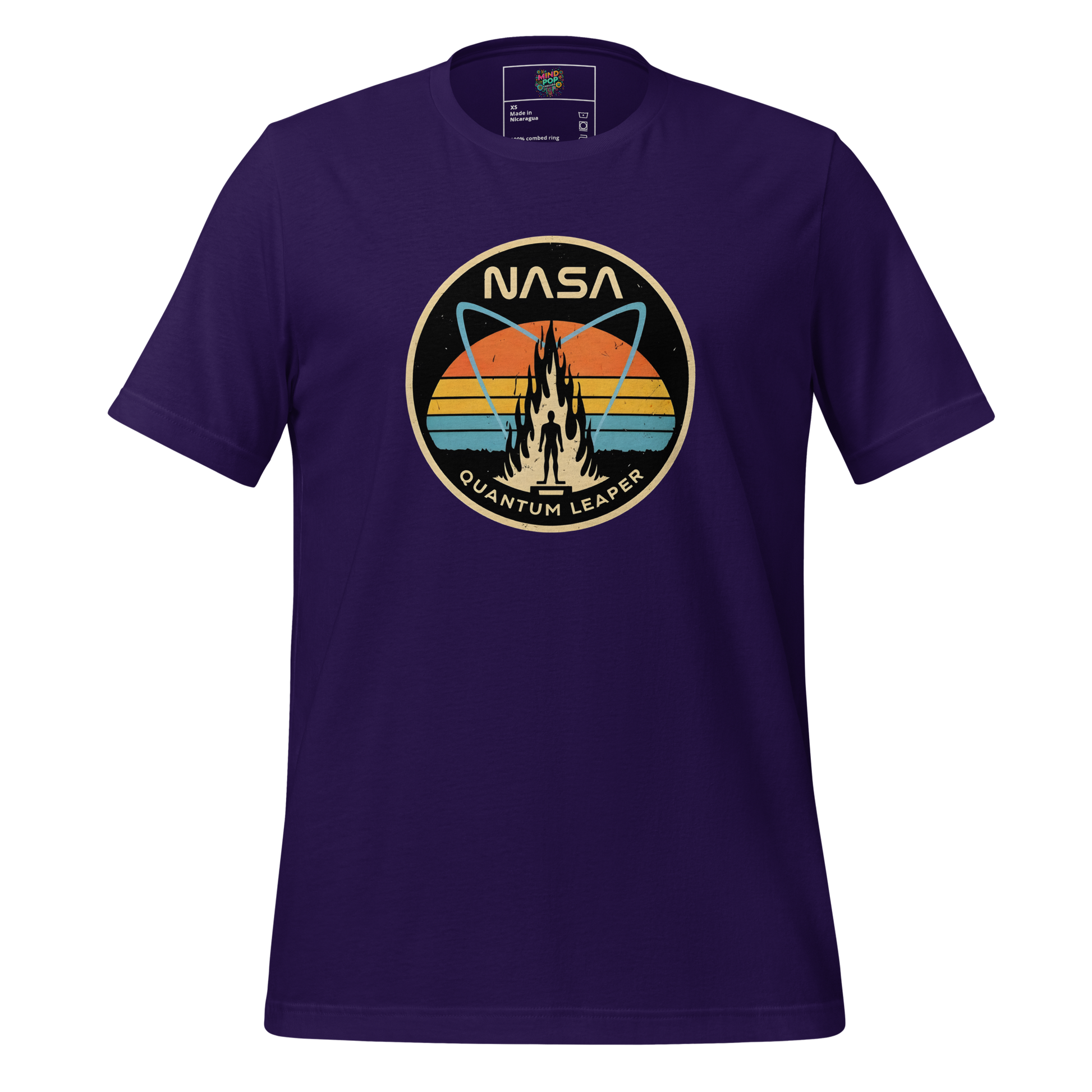 Retro-style text reading “Quantum Leaper” with sci-fi graphics — vintage time travel shirt for nostalgia fans and multiverse misfits
