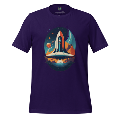 Graphic-only retro rocket shirt inspired by 1930s–40s pulp comics — bold vintage-style spaceship design with classic space adventure vibes