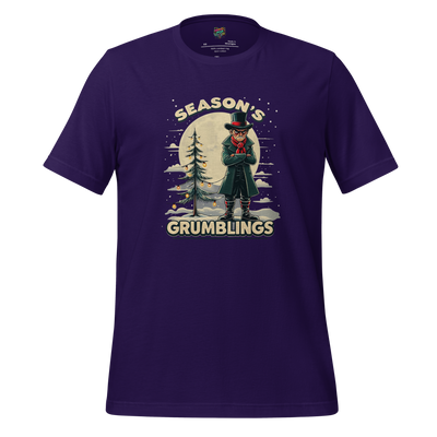 Snarky holiday shirt with distressed text reading “Season’s Grumblings” — sarcastic Christmas tee for festive cynics and reluctant revelers