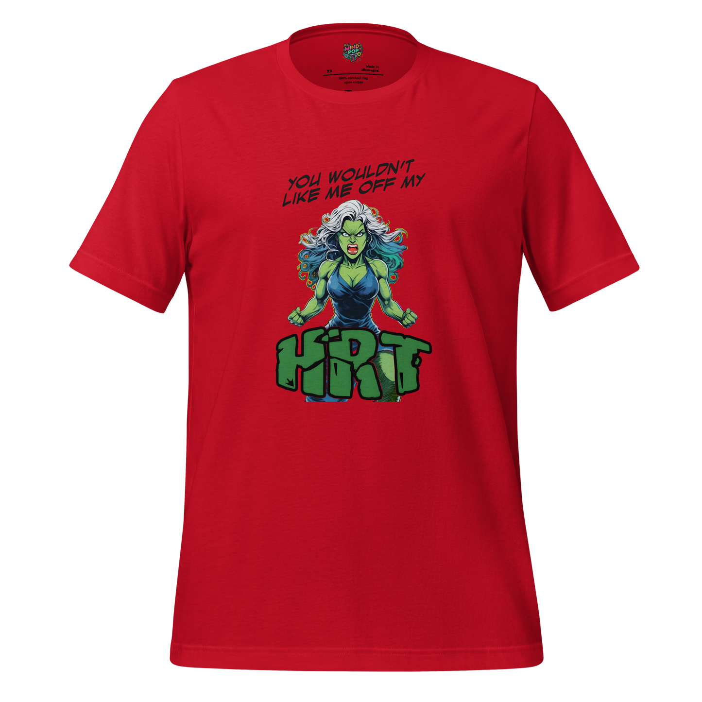 Bold graphic inspired by She-Hulk with a feminist twist — empowering HRT shirt for midlife women turning hormone chaos into a superhero arc
MENO