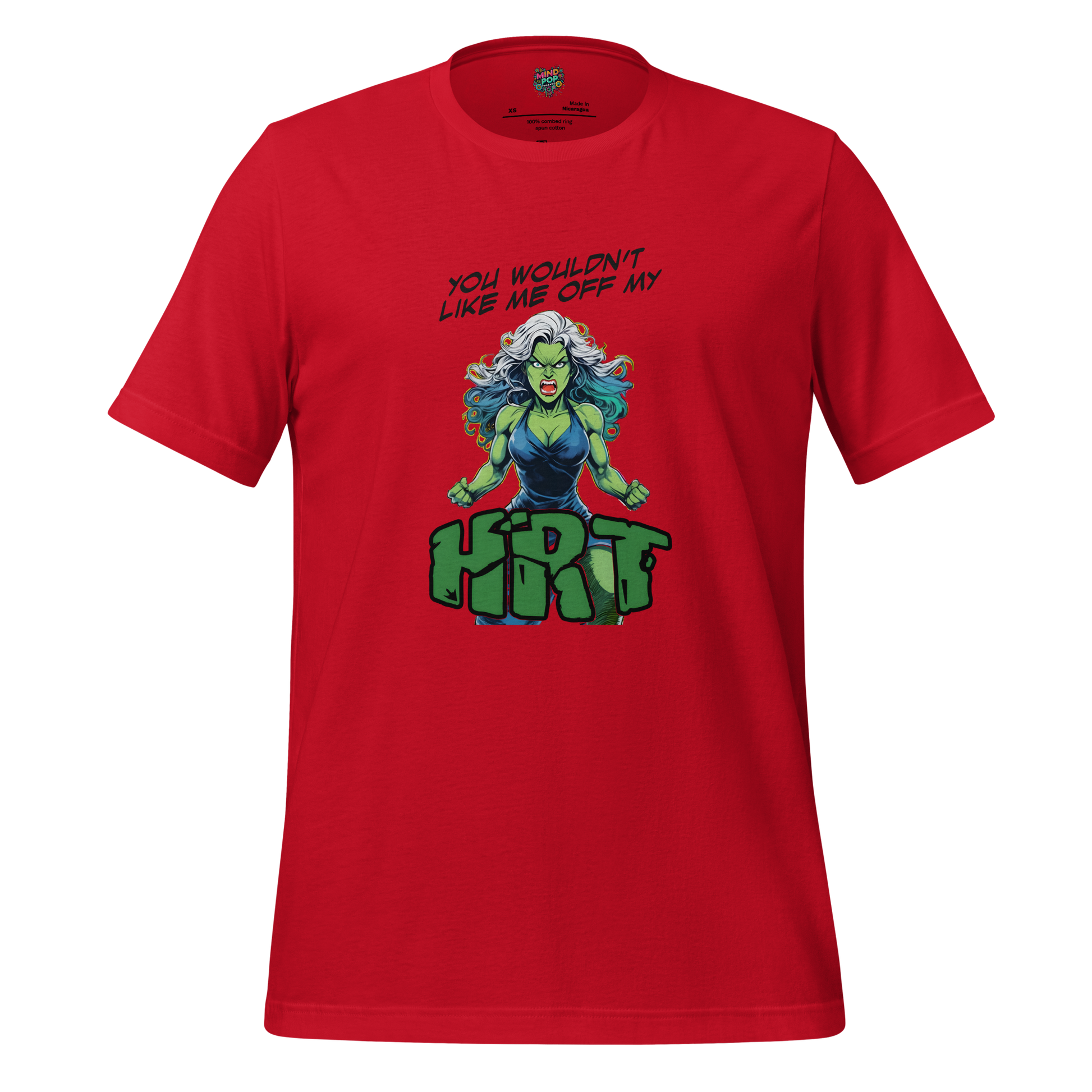 Bold graphic inspired by She-Hulk with a feminist twist — empowering HRT shirt for midlife women turning hormone chaos into a superhero arc
MENO