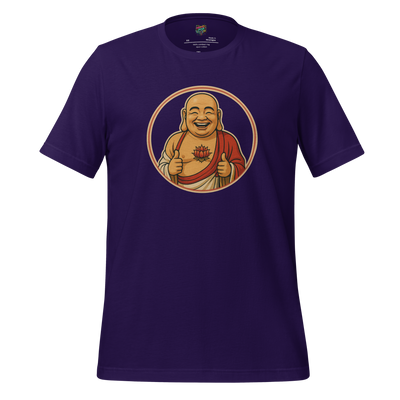 Funny Buddha shirt with relaxed cartoon Buddha holding snacks — perfect for sarcastic spiritual types, casual meditators, and mellow vibe lovers