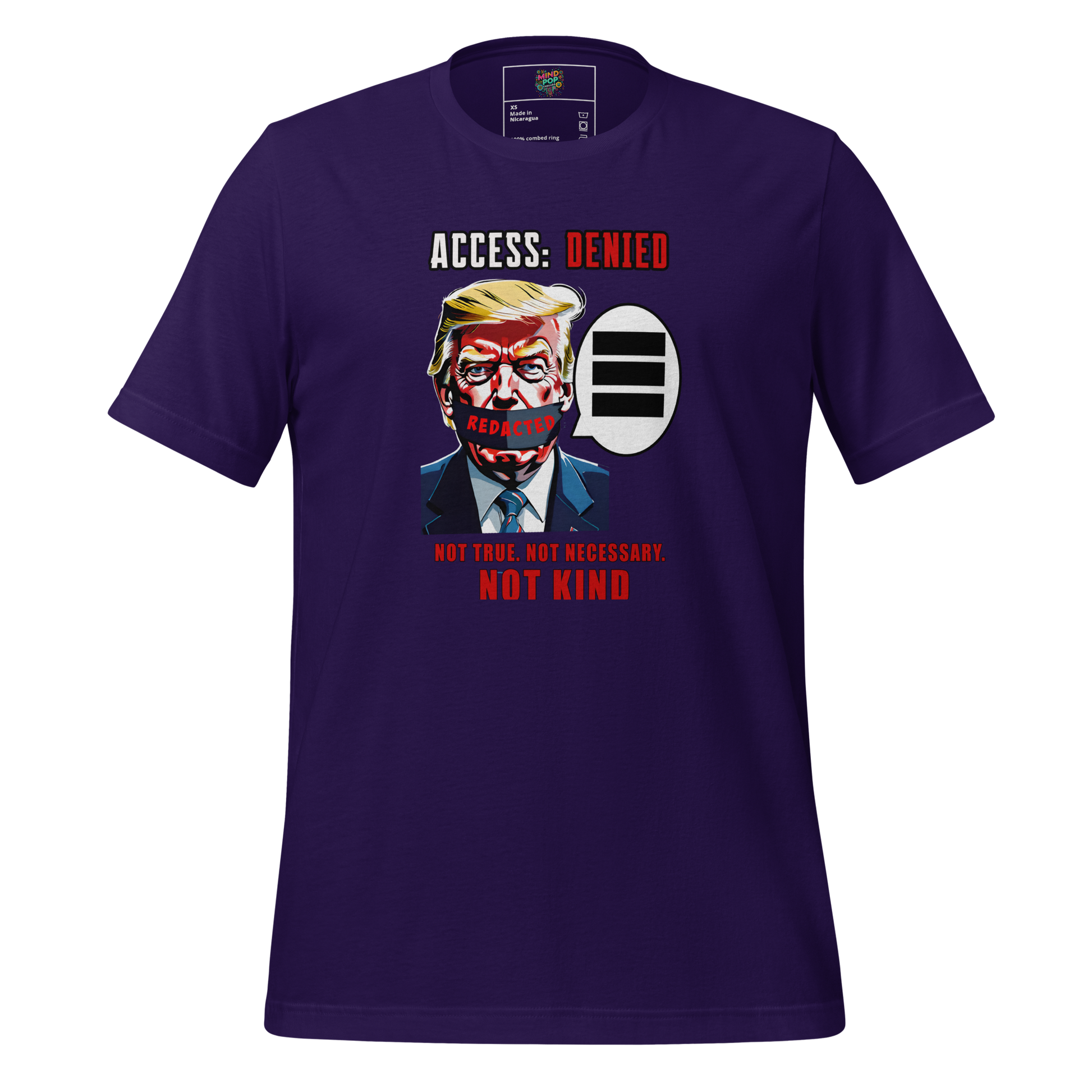 Bold graphic shirt featuring a vintage-style mic being cut off with text referencing The Three Gates: “Is it True? Is it Necessary? Is it Kind?” — powerful speech-filter shirt with subtle anti-Trump undertones