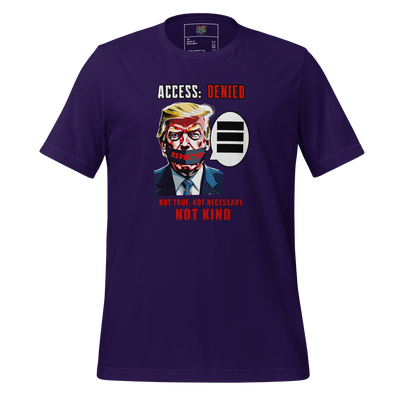 Bold graphic shirt featuring a vintage-style mic being cut off with text referencing The Three Gates: “Is it True? Is it Necessary? Is it Kind?” — powerful speech-filter shirt with subtle anti-Trump undertones